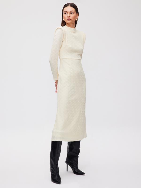 MIOH VESTIDO MUSEUM WHITE, VESTIDO MIDI HOMBRERAS PUNTO BLANCO