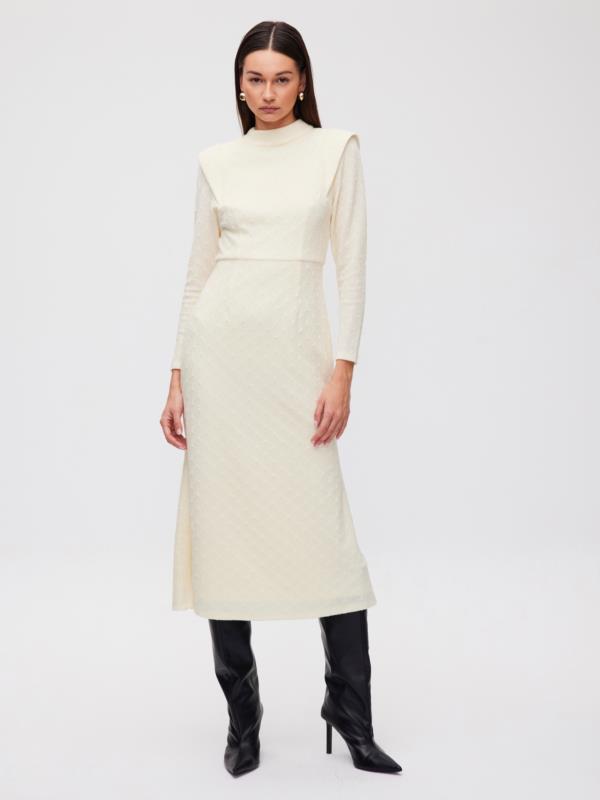 MIOH VESTIDO MUSEUM WHITE, VESTIDO MIDI HOMBRERAS PUNTO BLANCO